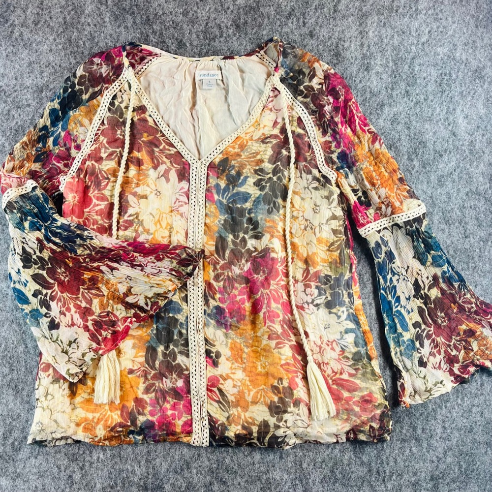 Sundance Floral Blouse Womens S Boho Bell Sleeve Cottagecore Whimsigoth Ethereal - Picture 4 of 13
